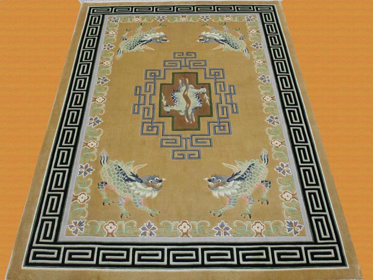 Kylin and deer design Chinese spun silk rug