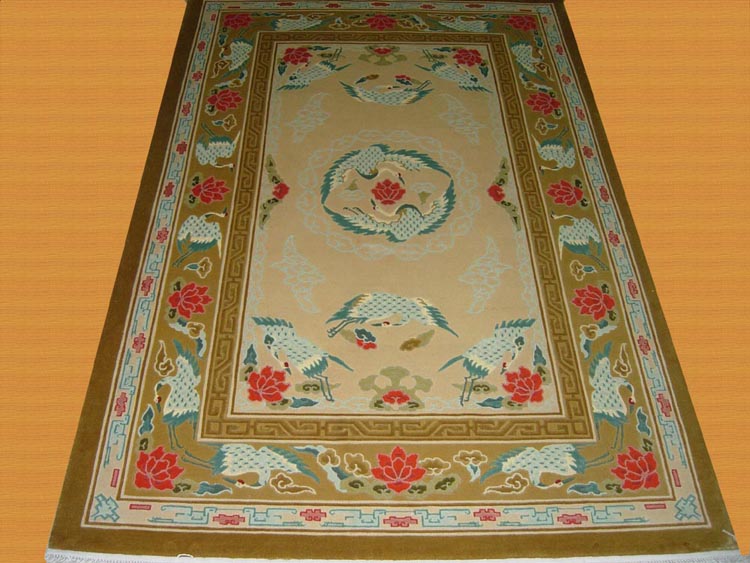  crane design spun silk carpet