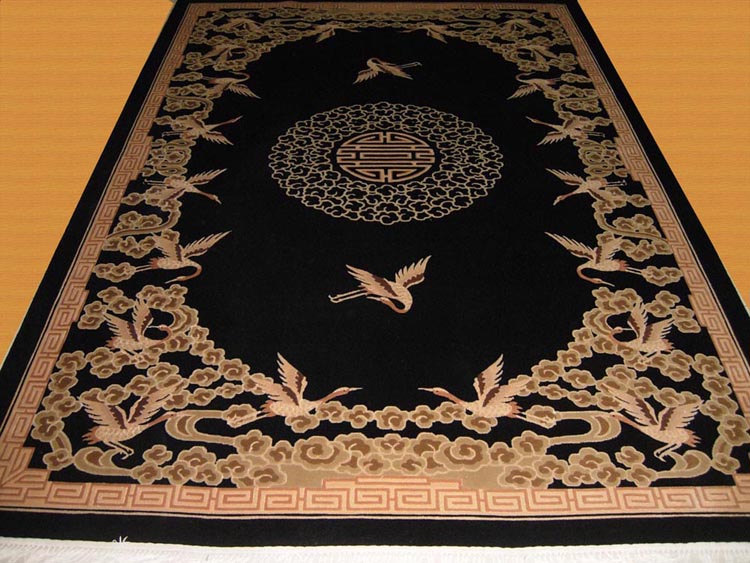 cranes design spun silk carpet