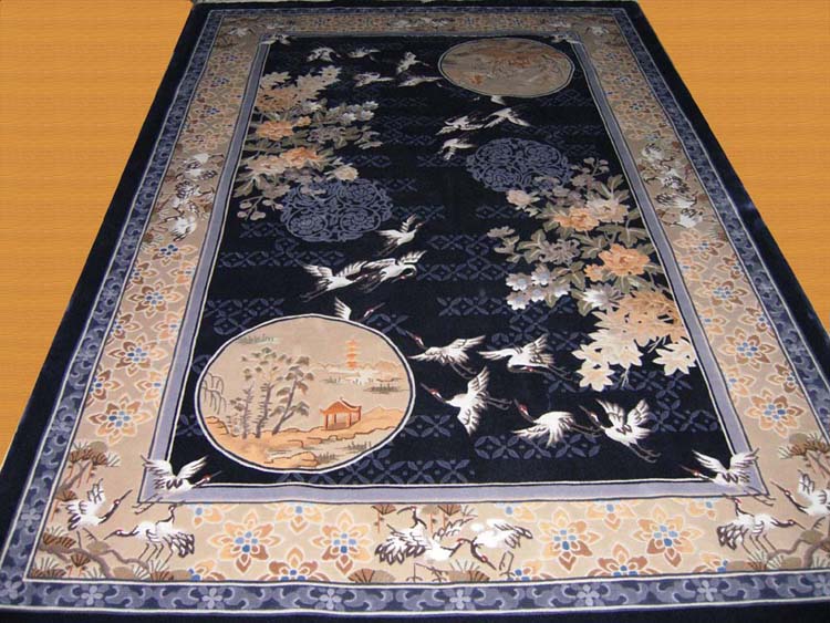 crane and peony design chinese rug