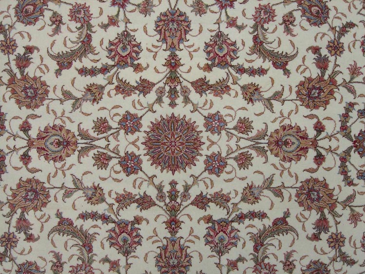 the flowers and arabic vines on silk and wool rug