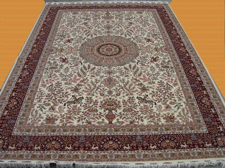 hunting design silk and wool rug