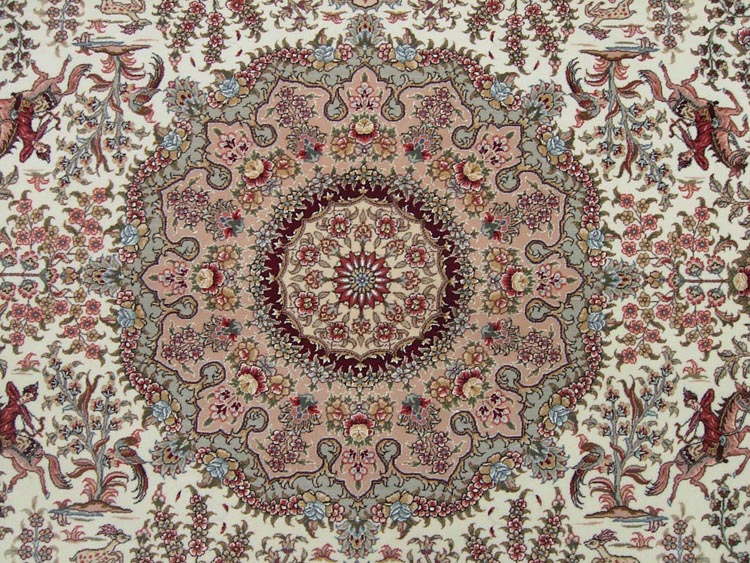 the central medallion of hunting design rug