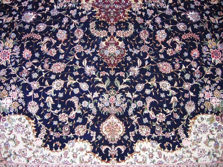 blue main color of silk and wool carpet