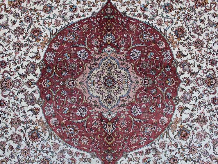 oriental hand-made silk rug central medallion