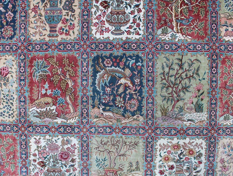 garden design silk carpet is seprated by squares 
