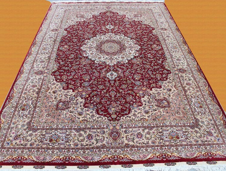 red and white  Persian silk carpet