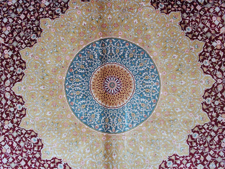 golden and blue center of Qum design silk carpet