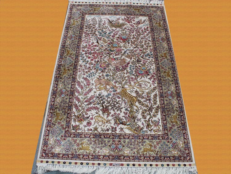 birds, flowers and animals design silk rug