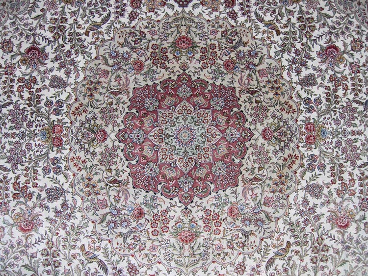 oriental hand-made silk rug central medallion