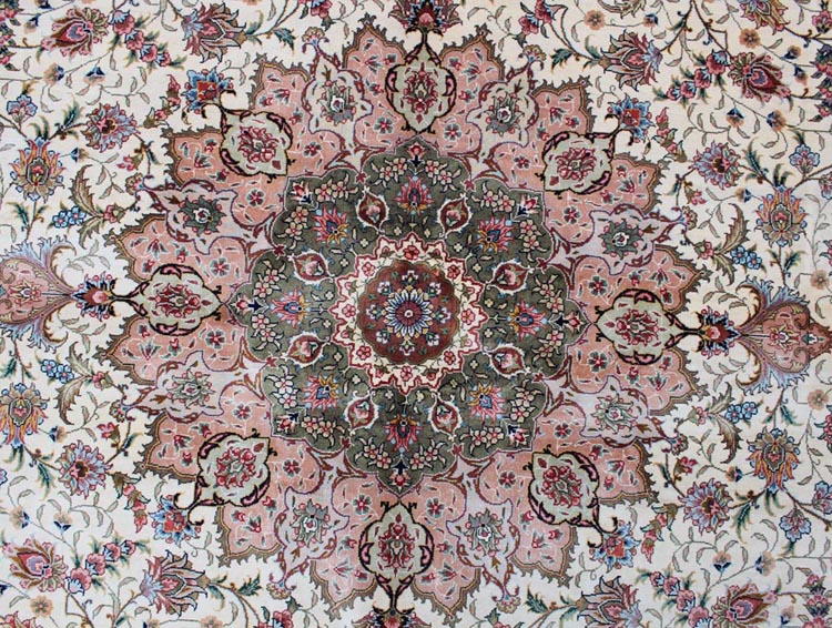 oriental hand-made silk rug central medallion